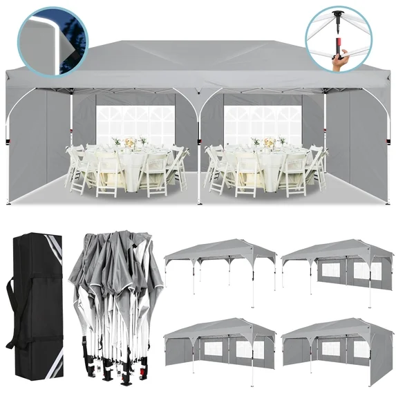 SANOPY 10'x10' Canopy Tent for Party Tent with One Push Central Button&Air Vent Instant Pop Up Canopy Tent with Sidewalls&Sandbags Ez Up Pop up Party Canopy Tent with Carry Bag, Black