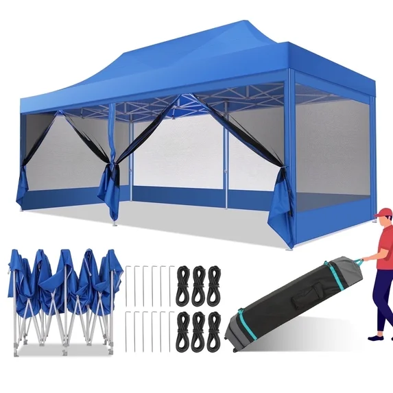 SANOPY 10' x 20' Gazebo Tent EZ Pop up Canopy Party Outdoor Instant Gazebo Shelter with 6 Removable Mosquito Side Walls & Carry Bag for Camping Wedding Picnic