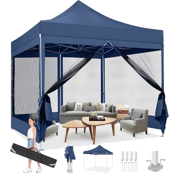 SANOPY 10' x 10' Pop Up Canopy with 4 Removable Mesh Mosquito Proof Canopies, Outdoor Heavy Duty Tent, Party Instant Commercial Gazebo with 4 Wind Cords and 8 Ground Spikes, Carrying Bag