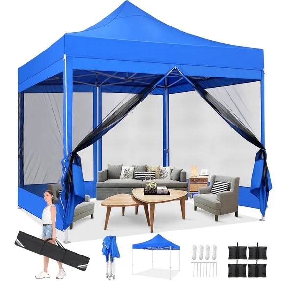 SANOPY 10' x 10' Pop Up Canopy with 4 Removable Mesh Mosquito Proof Canopies, Outdoor Heavy Duty Tent, Party Instant Commercial Gazebo with 4 Wind Cords and 8 Ground Spikes, Carrying Bag