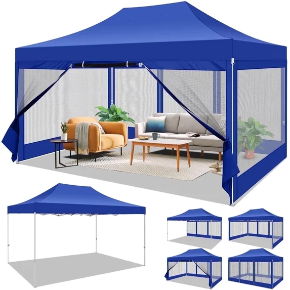 SANOPY 10' x 10' Pop Up Canopy with 4 Removable Mesh Mosquito Proof Canopies, Outdoor Heavy Duty Tent, Party Instant Commercial Gazebo with 4 Wind Cords and 8 Ground Spikes, Carrying Bag