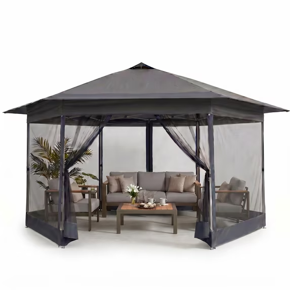 HOTEEL 16x16 Pop up Gazebo, Hexagonal Outdoor Canopy Shelter, Instant Patio Gazebo Sun Shade Canopy Tent with Netting & Adjustable Height for Lawn, Garden, Backyard & Deck