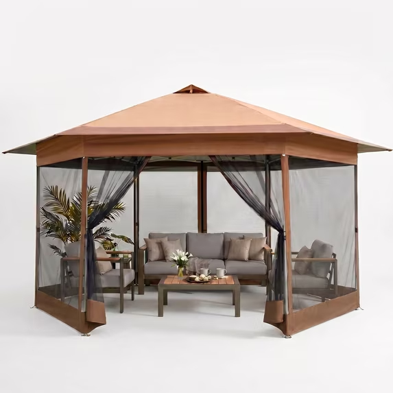 HOTEEL 16x16 Pop up Gazebo, Hexagonal Outdoor Canopy Shelter, Instant Patio Gazebo Sun Shade Canopy Tent with Netting & Adjustable Height for Lawn, Garden, Backyard & Deck