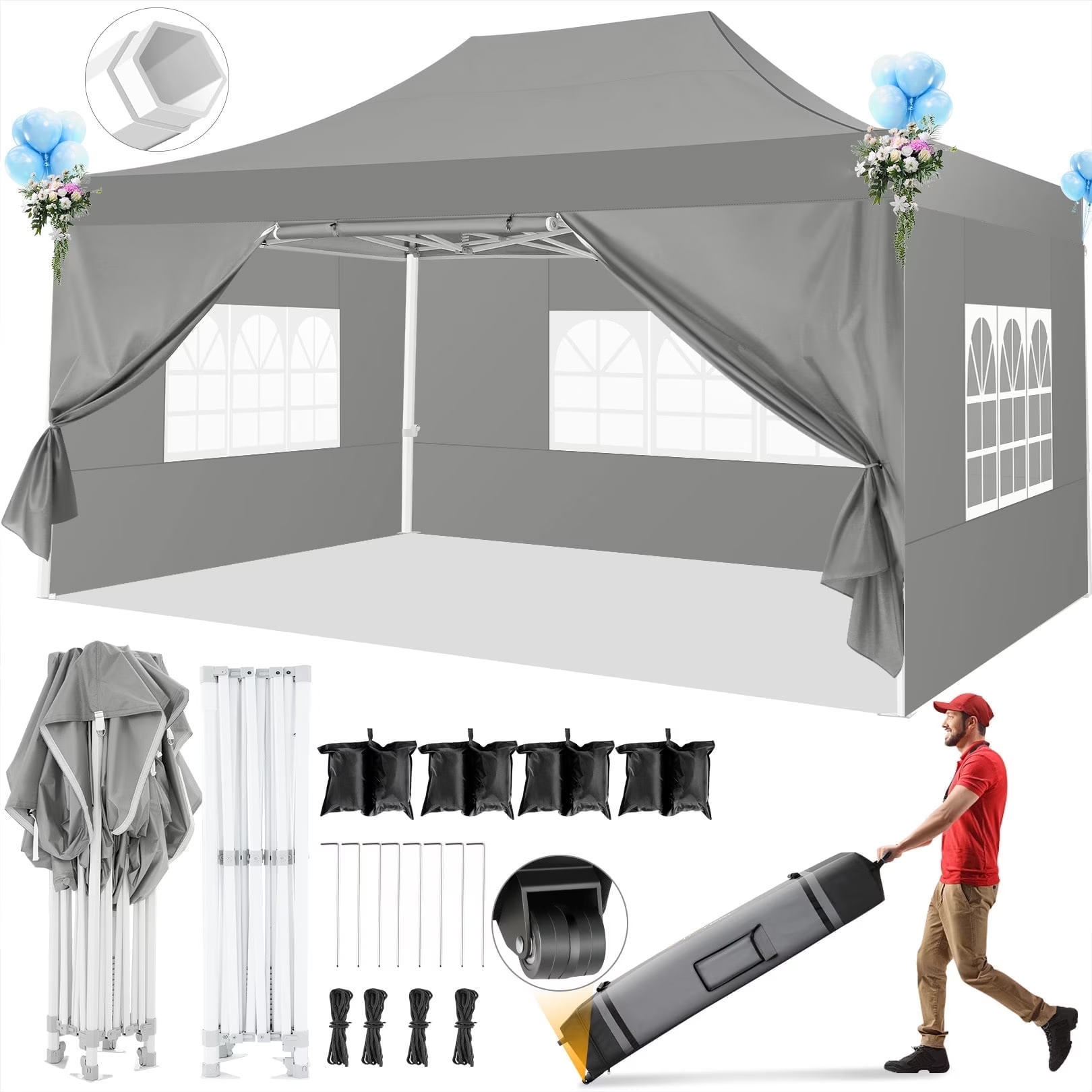 HOTEEL 10x10 Pop up Canopy Tent,Outdoor Tent with Mesh Window,Instant Tents for Party,Camping,Commercial,Waterproof Gazebo with 4 Removable Sidewalls