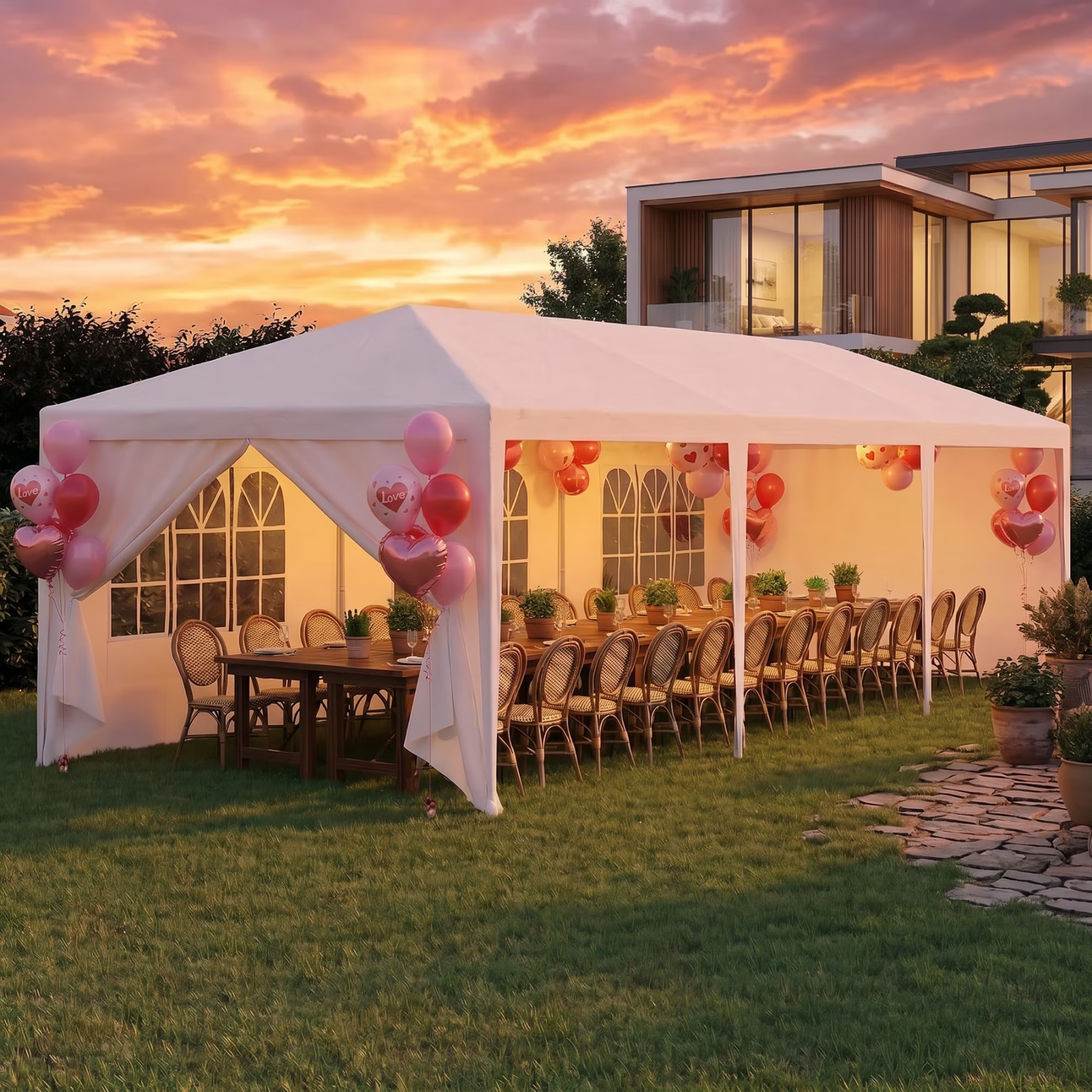 Hoteel Party Tent 10x30 Canopy Tents for Parties with 4 Removable Sidewalls, Patio Camping Gazebo, Portable Tent for Parties, Weddings, BBQ, Waterproof, White