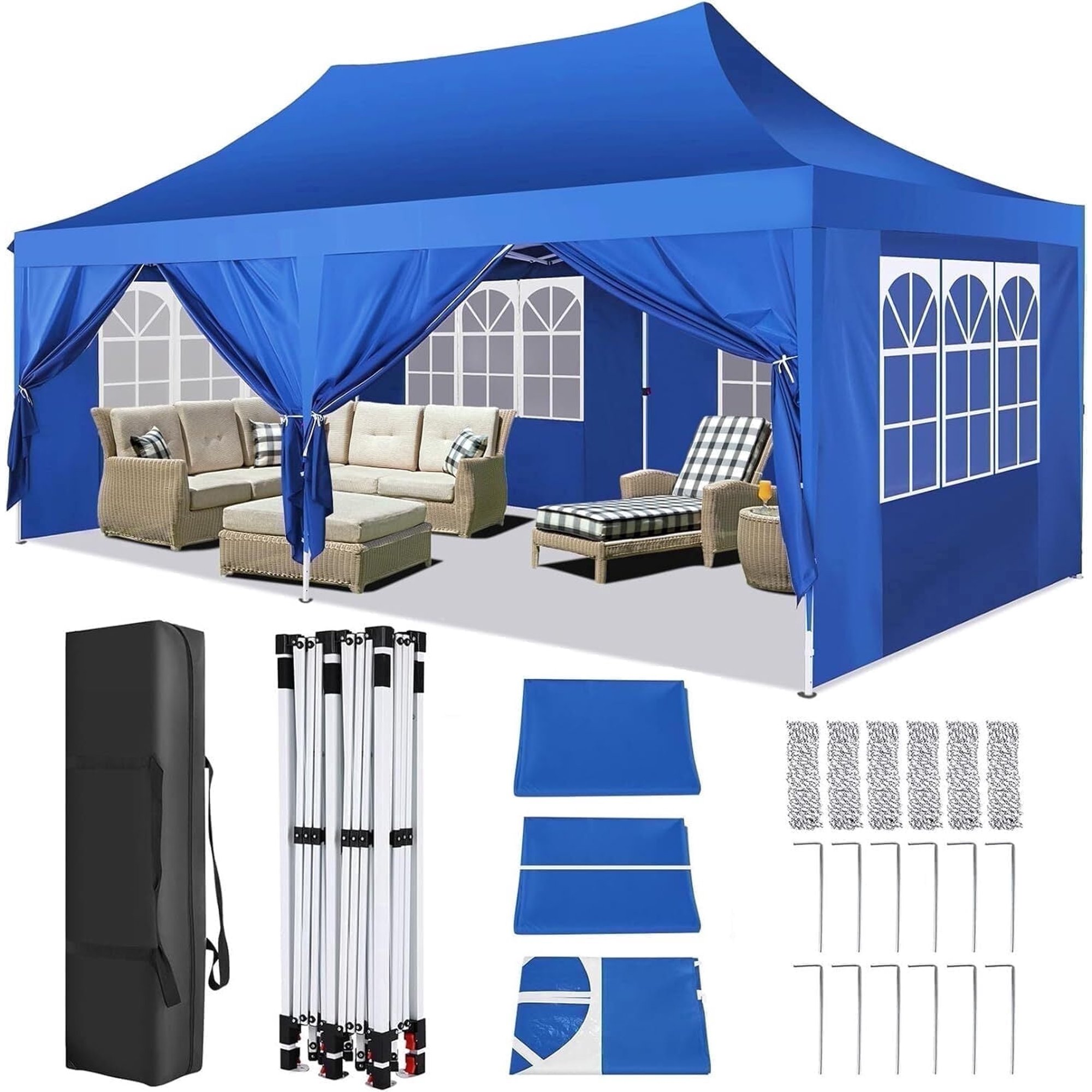 Hoteel Party Tent 10x30 Canopy Tents for Parties with 4 Removable Sidewalls, Patio Camping Gazebo, Portable Tent for Parties, Weddings, BBQ, Waterproof, White
