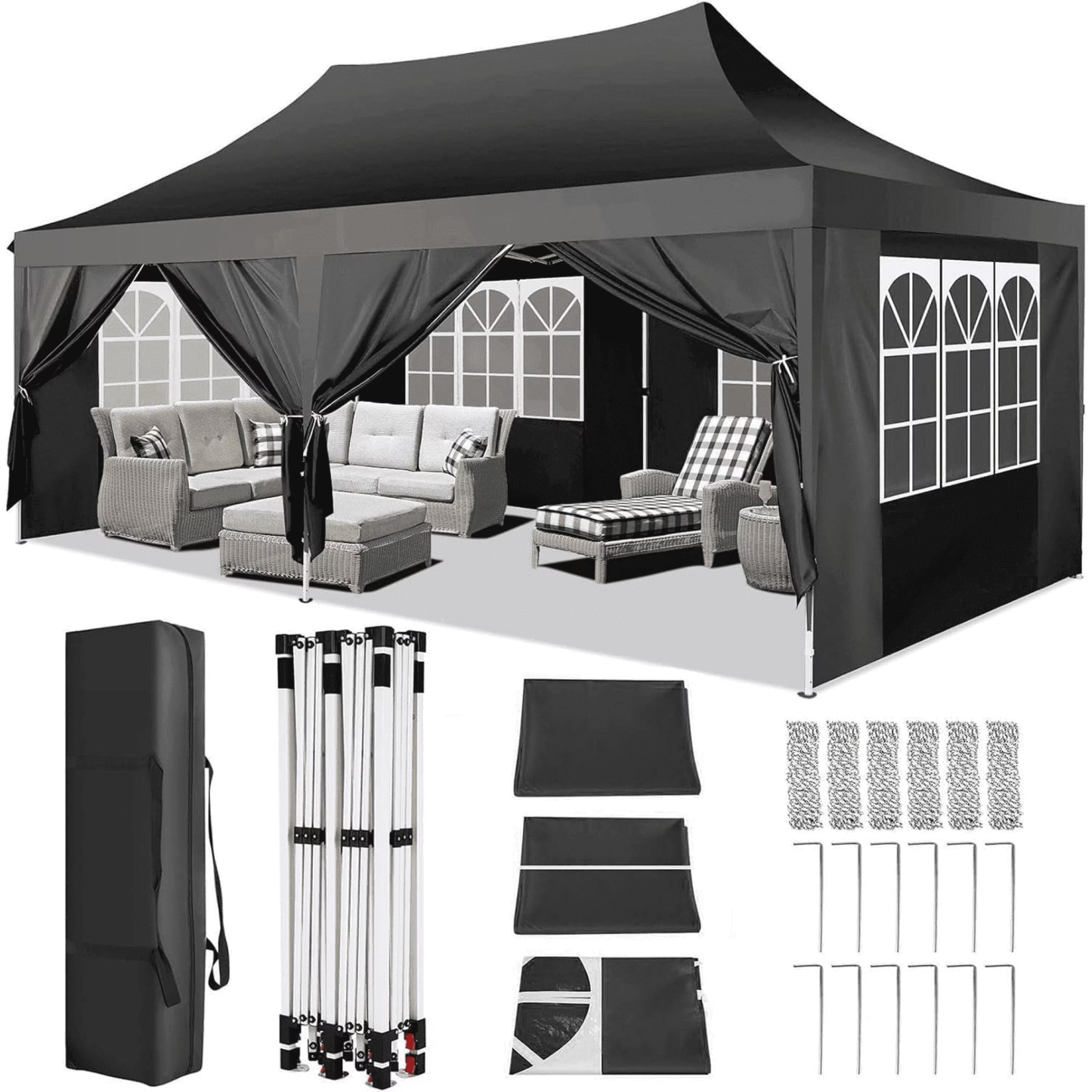 Hoteel Party Tent 10x30 Canopy Tents for Parties with 4 Removable Sidewalls, Patio Camping Gazebo, Portable Tent for Parties, Weddings, BBQ, Waterproof, White