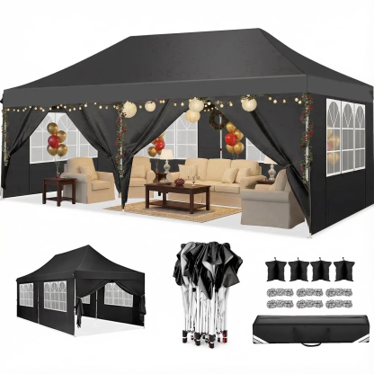 Hoteel Party Tent 10x30 Canopy Tents for Parties with 4 Removable Sidewalls, Patio Camping Gazebo, Portable Tent for Parties, Weddings, BBQ, Waterproof, White