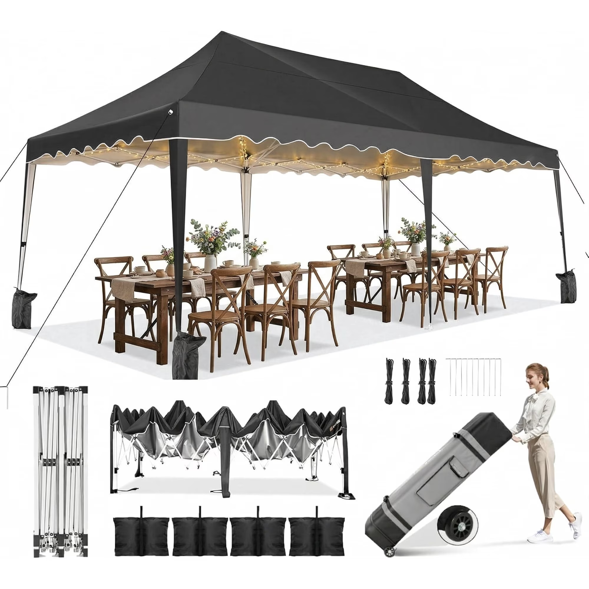 HOTEEL 10'x20' Pop Up Canopy Tent,Outdoor Canopy with Wheeled Bag,for Parties,Wedding,Backyard,Camping