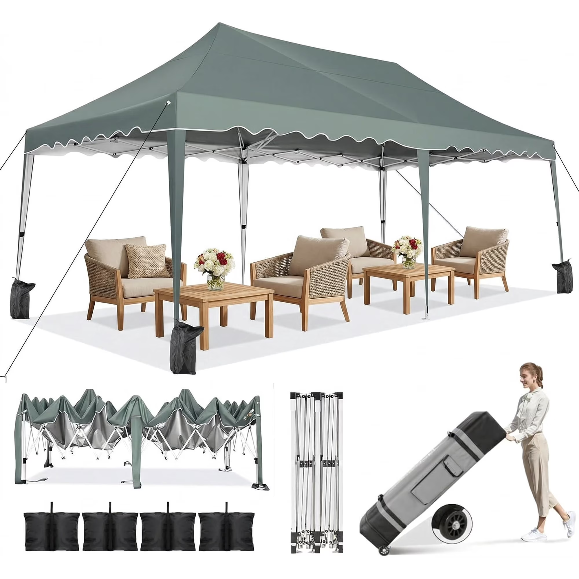 HOTEEL 10'x20' Pop Up Canopy Tent,Outdoor Canopy with Wheeled Bag,for Parties,Wedding,Backyard,Camping