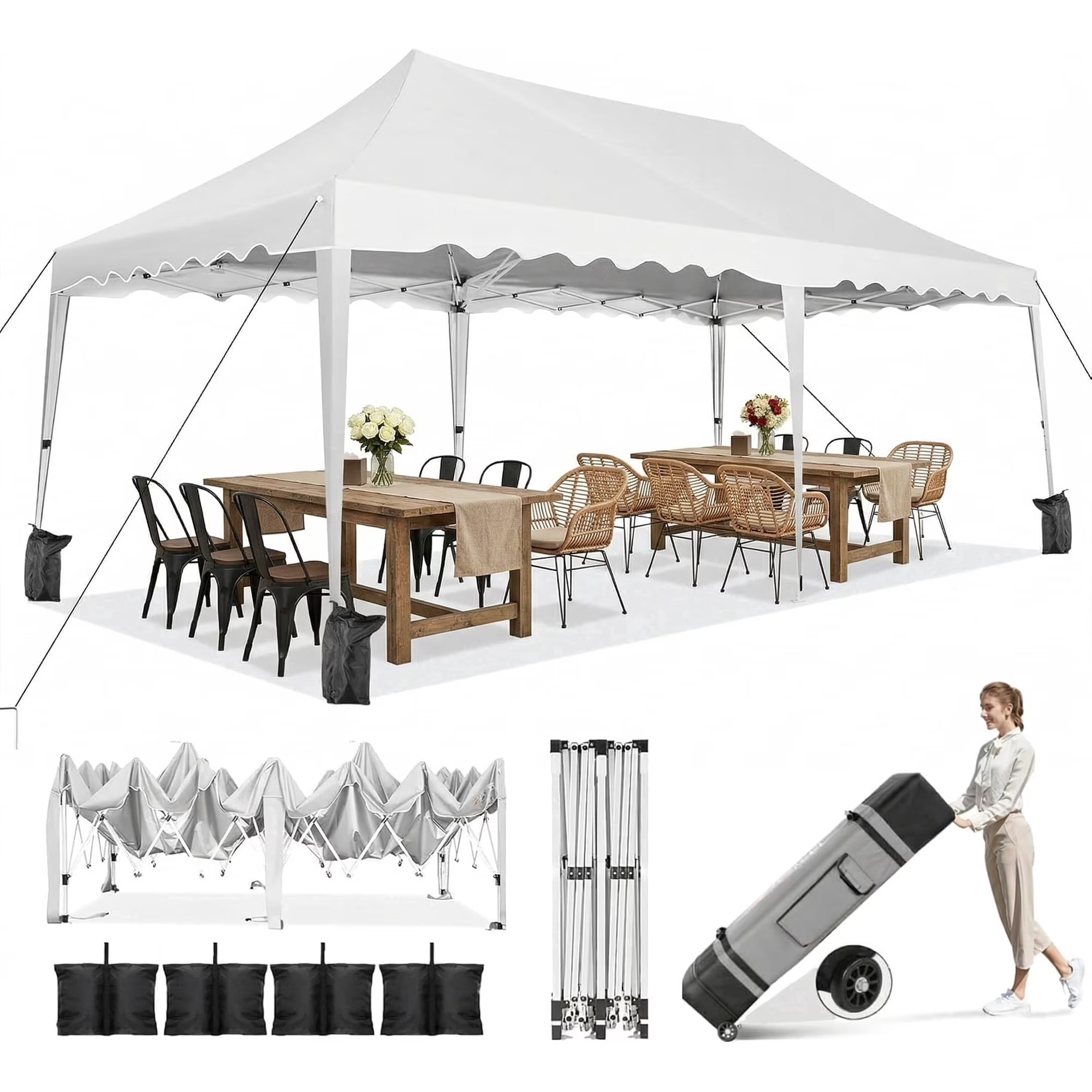 HOTEEL 10'x20' Pop Up Canopy Tent,Outdoor Canopy with Wheeled Bag,for Parties,Wedding,Backyard,Camping