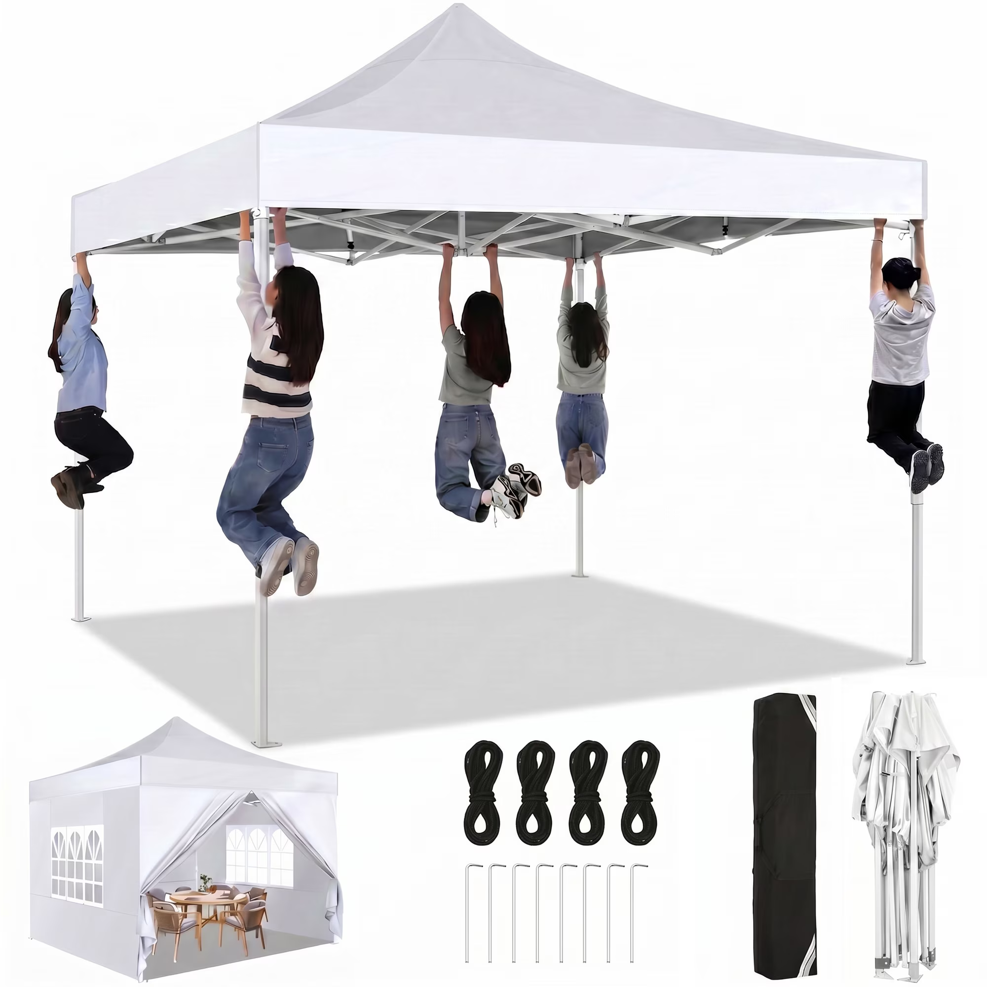 HOTEEL 10x10 Heavy Duty Pop up Canopy EZ Commercial Outdoor Tent Portable Party Wedding Instant Canopy Shelter All Season Anti-UV Waterproof Tent Gazebo with 4 Removable Sidewalls, Carry Bag