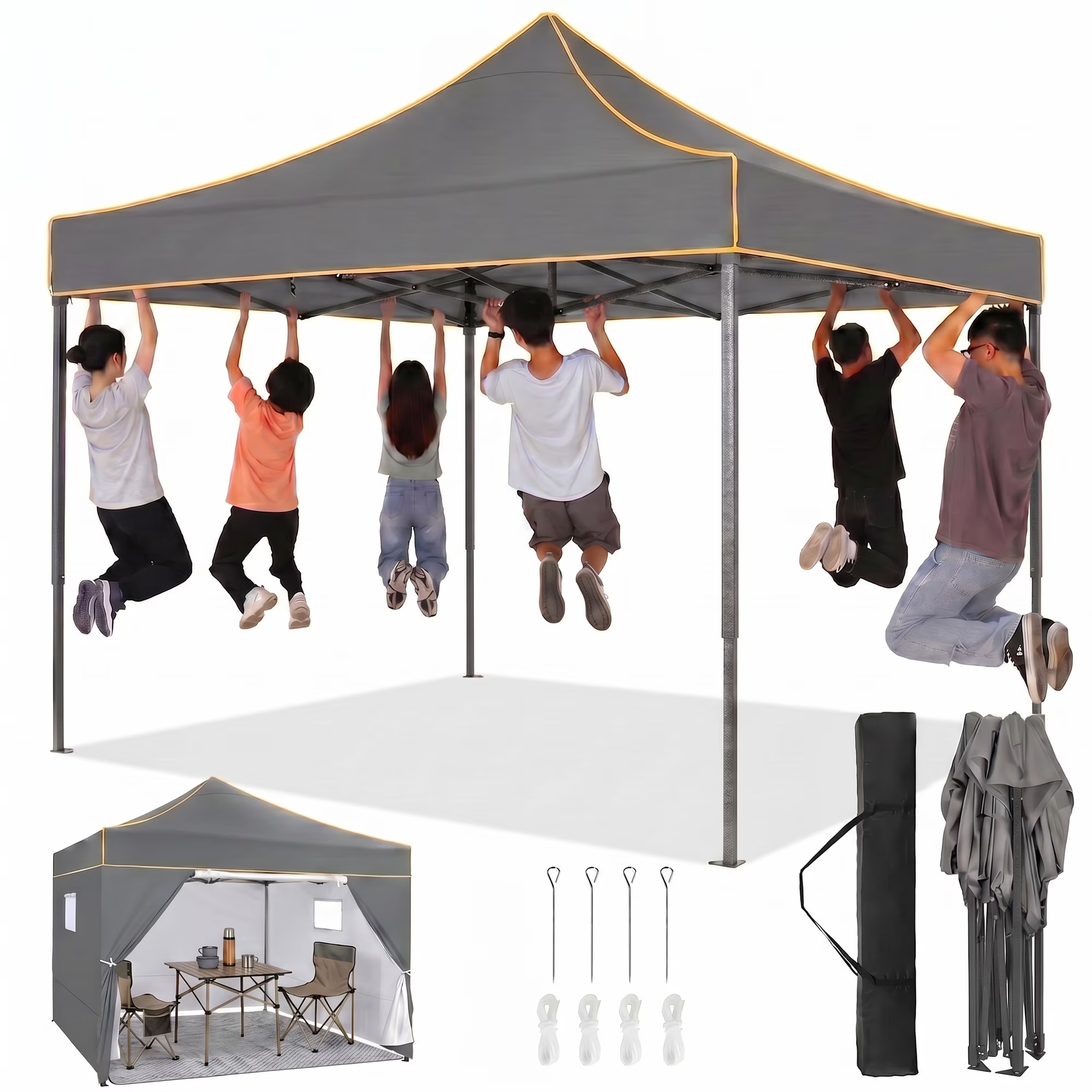 HOTEEL 10x10 Heavy Duty Pop up Canopy EZ Commercial Outdoor Tent Portable Party Wedding Instant Canopy Shelter All Season Anti-UV Waterproof Tent Gazebo with 4 Removable Sidewalls, Carry Bag
