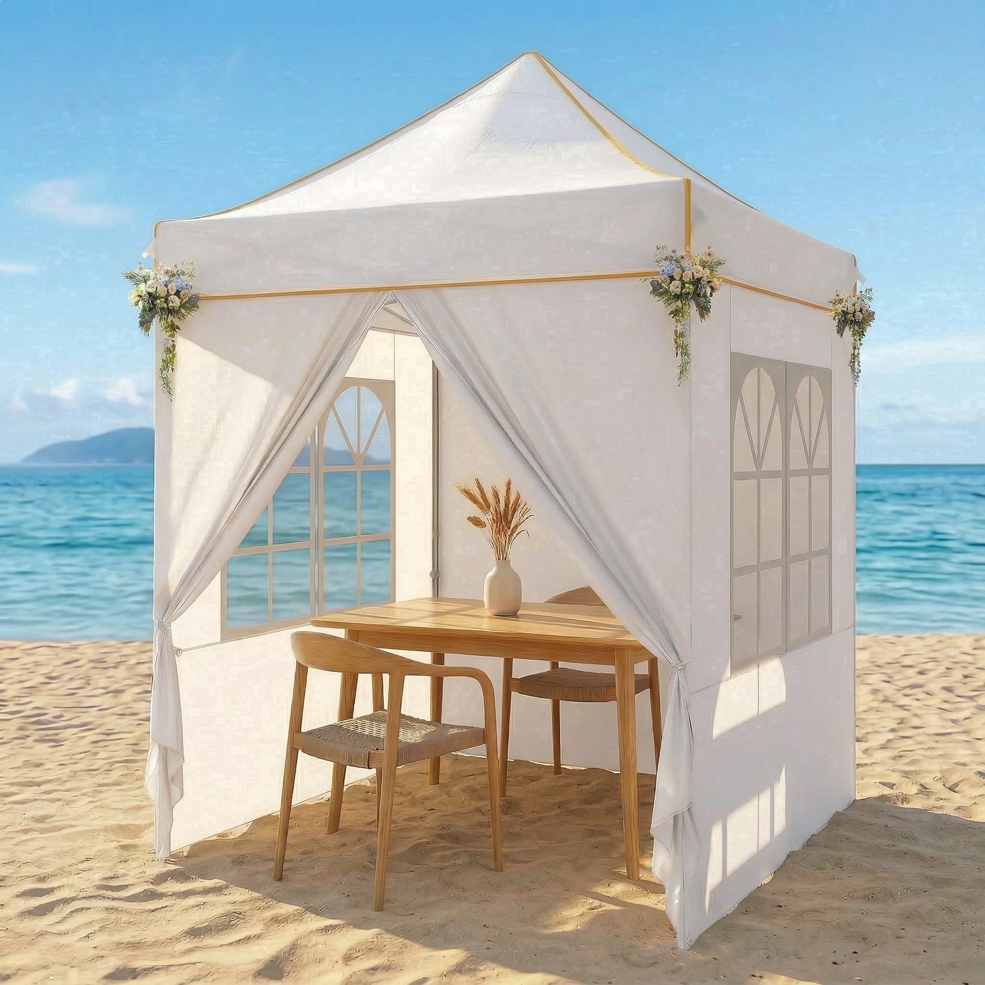 HOTEEL 10x10 Heavy Duty Pop up Canopy EZ Commercial Outdoor Tent Portable Party Wedding Instant Canopy Shelter All Season Anti-UV Waterproof Tent Gazebo with 4 Removable Sidewalls, Carry Bag