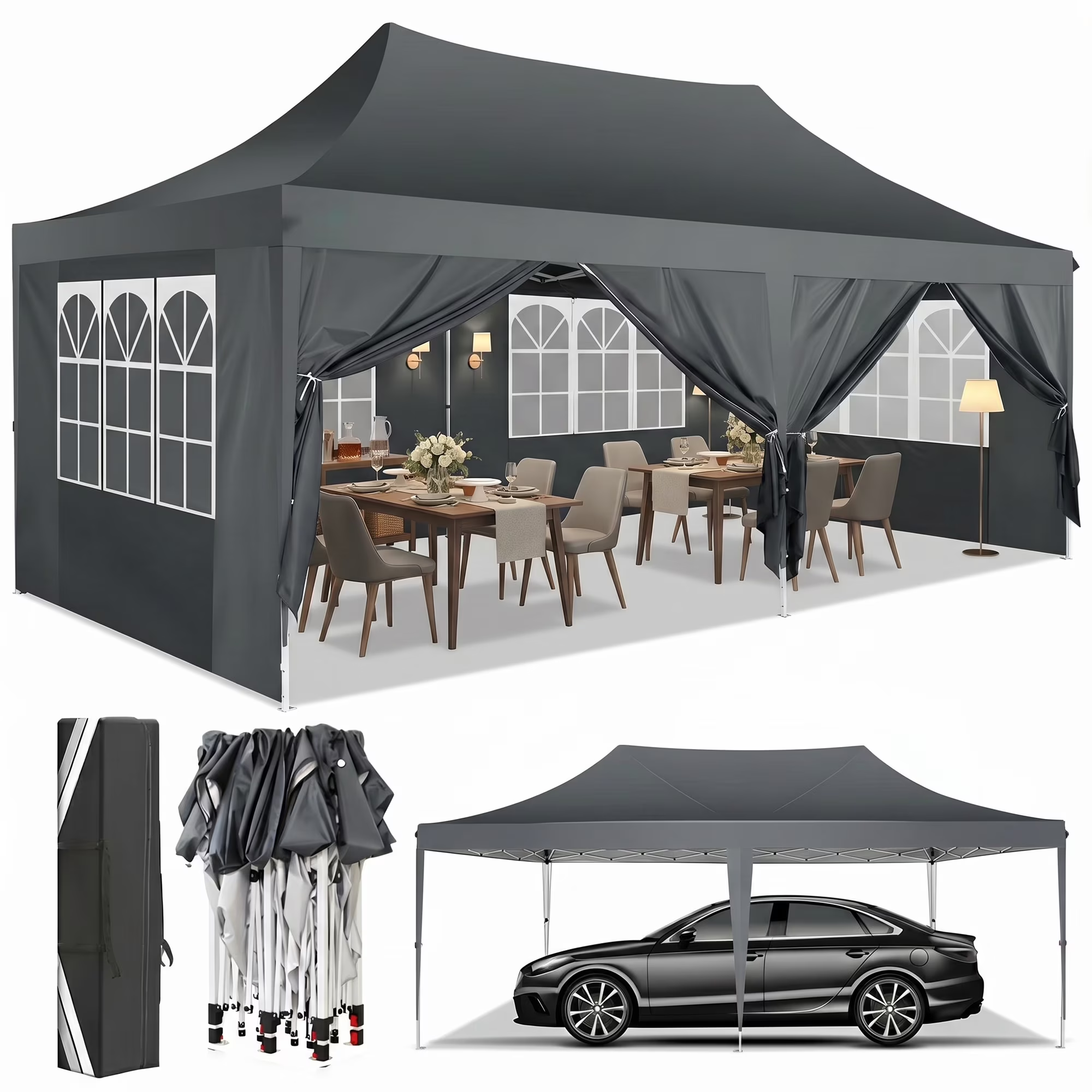 HOTEEL 10x20 Canopy with Sidewalls,Pop Up Canopy with Carry Bag,Ez Up Canopy with 4 Sandbags,Outdoor Tents for Parties,Wedding,Backyard,Commercial