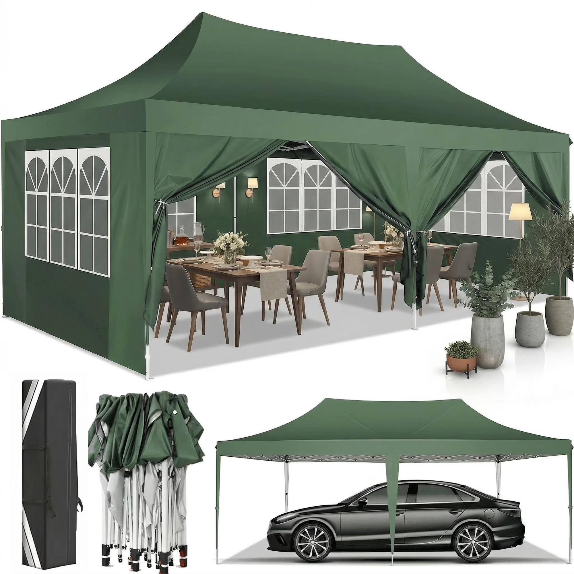 HOTEEL 10x20 Canopy with Sidewalls,Pop Up Canopy with Carry Bag,Ez Up Canopy with 4 Sandbags,Outdoor Tents for Parties,Wedding,Backyard,Commercial