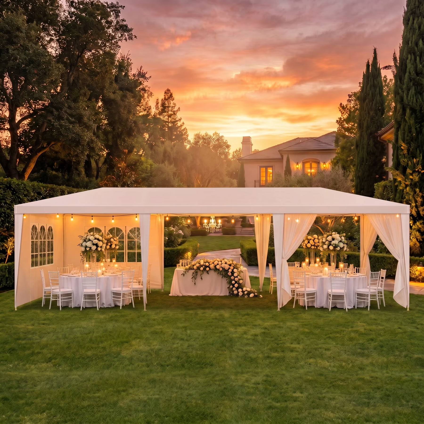Hoteel Party Tent 10x30 Canopy Tents for Parties with 4 Removable Sidewalls, Patio Camping Gazebo, Portable Tent for Parties, Weddings, BBQ, Waterproof, White