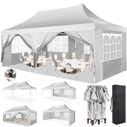 HOTEEL 10x20 Pop up Canopy Tents with 8 Removeble Sidewalls,Outdoor Gazebo with Wheeled Bag & Sandbags,for Patio,Wedding,Backyard,Camping,Parties,Event