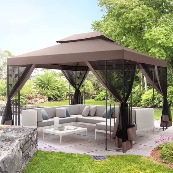 HOTEEL  Gazebos for Patios, Canopy Tent Outdoor Gazebo Backyard Gazebo Patio with Mosquito Netting and Double Roof for Party, Wedding, BBQ and Event