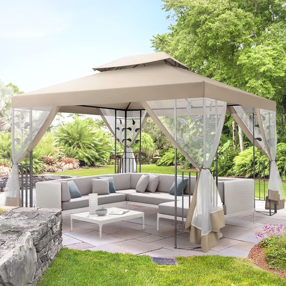 HOTEEL  Gazebos for Patios, Canopy Tent Outdoor Gazebo Backyard Gazebo Patio with Mosquito Netting and Double Roof for Party, Wedding, BBQ and Event