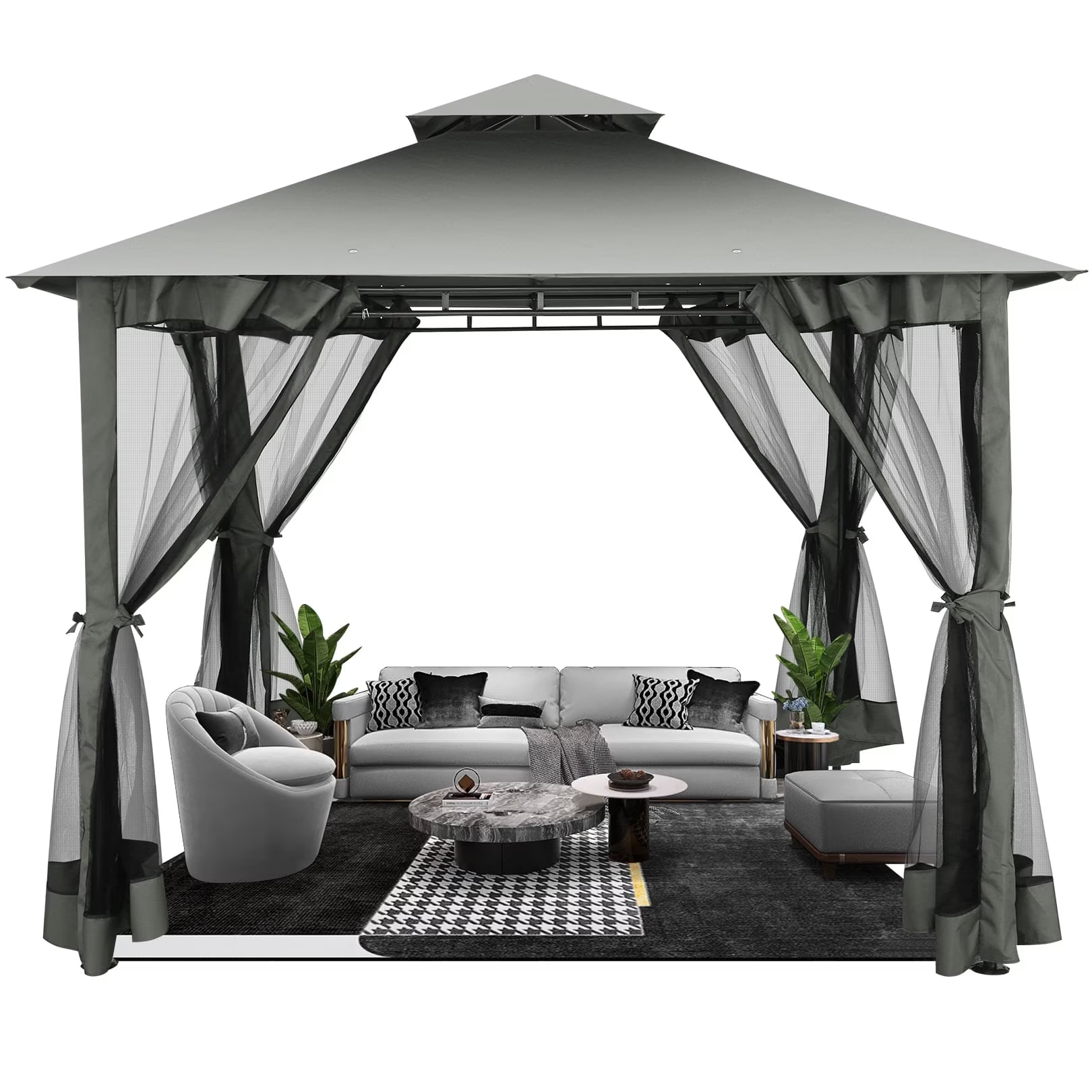 HOTEEL  Gazebos for Patios, Canopy Tent Outdoor Gazebo Backyard Gazebo Patio with Mosquito Netting and Double Roof for Party, Wedding, BBQ and Event