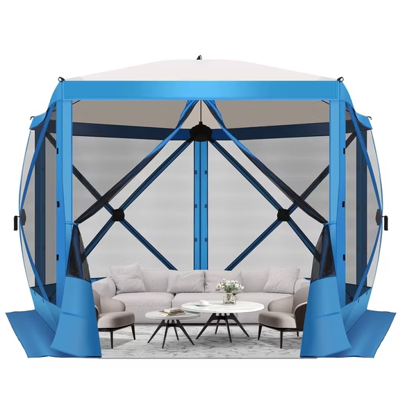 HOTEEL 10x10 ft Pop Up Gazebo Screen House Tent for Camping with Mosquito Netting, Waterproof, UV Resistant, Portable Carry Bag, for Outdoor Camping, Lawn and Backyard