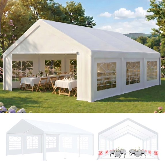 HOTEEL Party Tent Heavy Duty with 8 Removable Sidewalls & 4 Built-in Sandbags, Commercial Wedding Large Tent, UV 50+, Waterproof, White