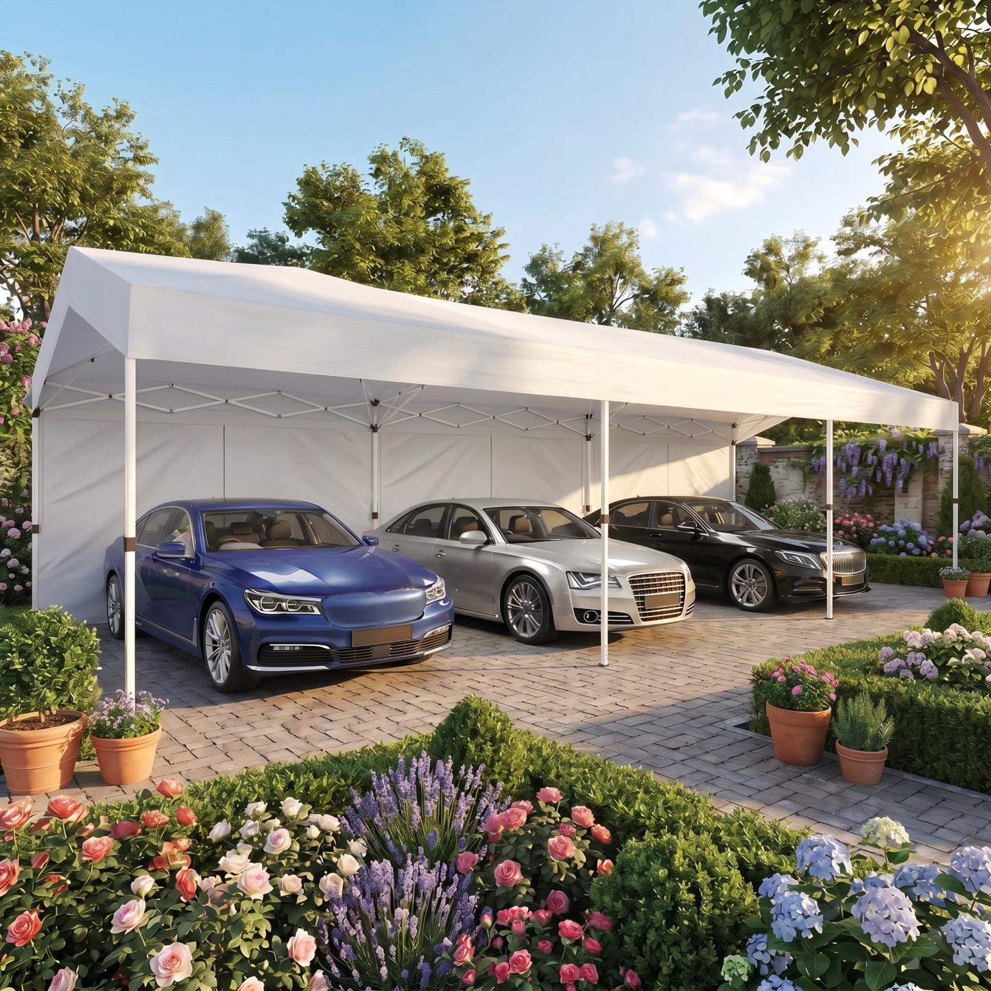 Hoteel Pop-Up Canopy 10x30 Instant Carport Tent with 3 Removable Sidewalls, Heavy-Duty Waterproof 2000mm+&UPF 50+ for Weddings, Parties, Markets with 4 Ropes & 4 Sandbags