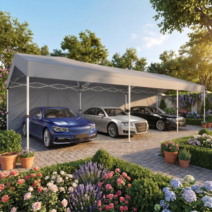 Hoteel Pop-Up Canopy 10x30 Instant Carport Tent with 3 Removable Sidewalls, Heavy-Duty Waterproof 2000mm+&UPF 50+ for Weddings, Parties, Markets with 4 Ropes & 4 Sandbags