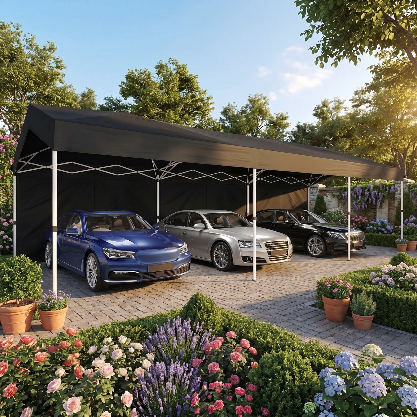 Hoteel Pop-Up Canopy 10x30 Instant Carport Tent with 3 Removable Sidewalls, Heavy-Duty Waterproof 2000mm+&UPF 50+ for Weddings, Parties, Markets with 4 Ropes & 4 Sandbags