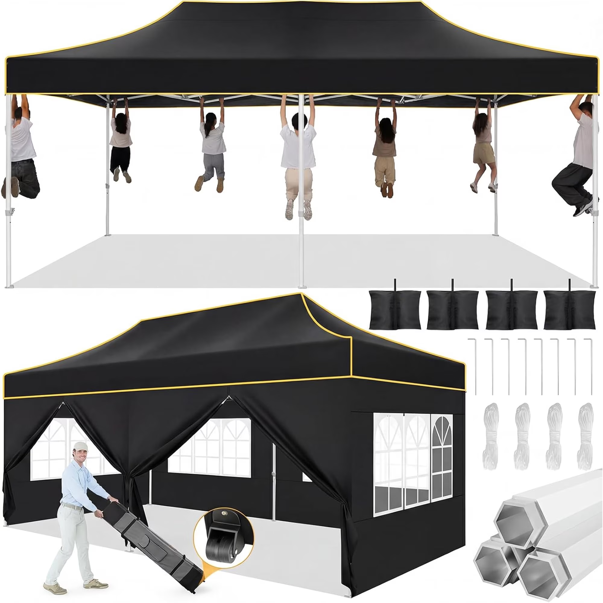 HOTEEL 10x20 Heavy Duty Canopy Tent with 6 Removable Sidewalls,Pop up Outdoor Commercial Party Wedding Tent with Roller Bag,Waterproof & UV 50+