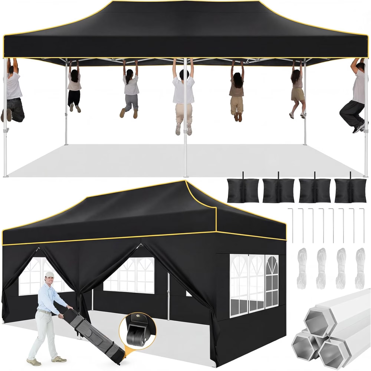 HOTEEL 10x20 Heavy Duty Canopy Tent with 6 Removable Sidewalls,Pop up Outdoor Commercial Party Wedding Tent with Roller Bag,Waterproof & UV 50+