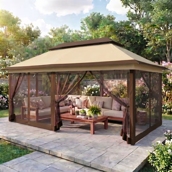 HOTEEL 10x20 Pop Up Gazebo with Netting, Double Roof Instant Canopy Tent with Extended Eaves, Waterproof & UV Protection Outdoor Pavilion for Patio, Party, Backyard