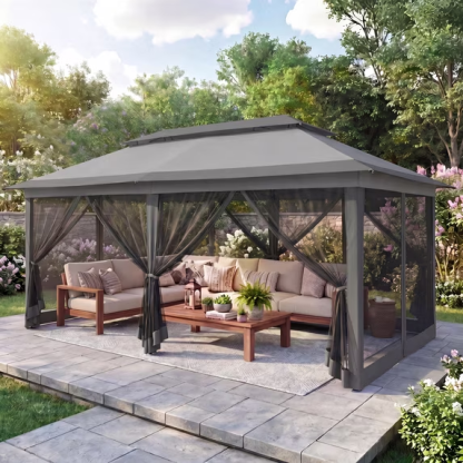 HOTEEL 10x20 Pop Up Gazebo with Netting, Double Roof Instant Canopy Tent with Extended Eaves, Waterproof & UV Protection Outdoor Pavilion for Patio, Party, Backyard