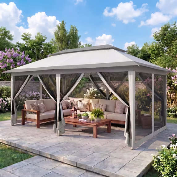HOTEEL 10x20 Pop Up Gazebo with Netting, Double Roof Instant Canopy Tent with Extended Eaves, Waterproof & UV Protection Outdoor Pavilion for Patio, Party, Backyard