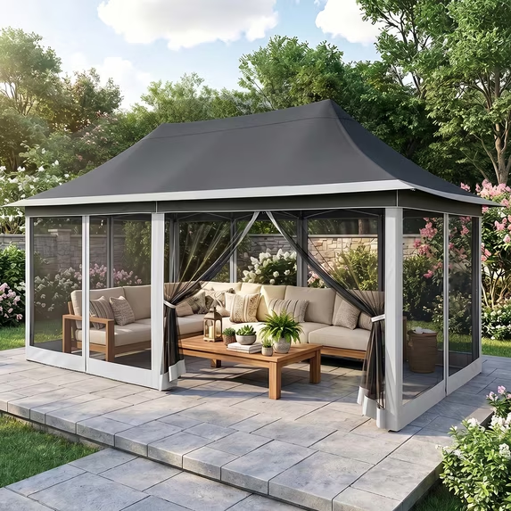 HOTEEL 12x12 Pop Up Gazebo Outdoor Gazebo Portable Canopy with Mosquito Netting Patio Tent Backyard Canopy with 3 Adjustable Height