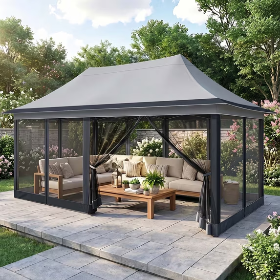 HOTEEL 12x12 Pop Up Gazebo Outdoor Gazebo Portable Canopy with Mosquito Netting Patio Tent Backyard Canopy with 3 Adjustable Height