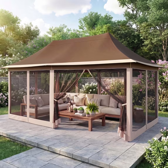 HOTEEL 12x12 Pop Up Gazebo Outdoor Gazebo Portable Canopy with Mosquito Netting Patio Tent Backyard Canopy with 3 Adjustable Height