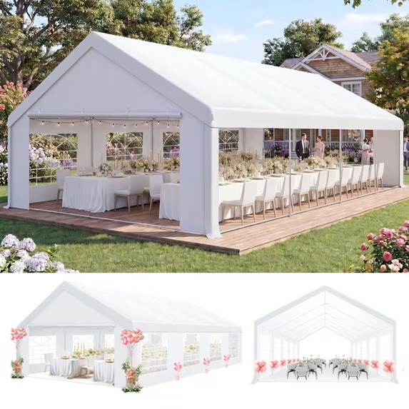 HOTEEL Party Tent Heavy Duty with 8 Removable Sidewalls & 4 Built-in Sandbags, Commercial Wedding Large Tent, UV 50+, Waterproof, White