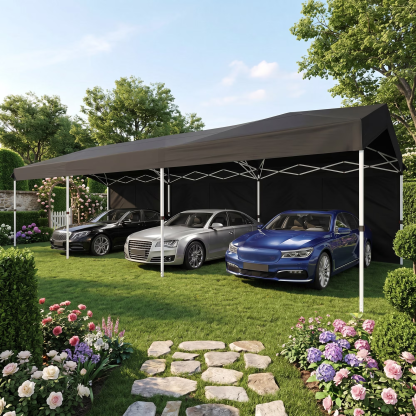 Hoteel 10x30 Pop Up Canopy-Easy Up Carport Canopy with One Push Setup-Outdoor Sun Shade&Waterppof Tent for Parties, Camping, Events-with 3 Sidewalls,Wheel Bag,4 Weight Bags,4 Ropes& 12 Stakes