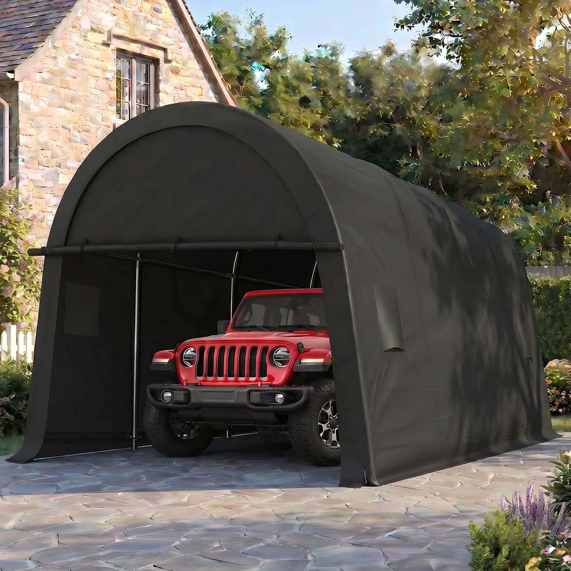 Hoteel 10x30 Pop Up Canopy-Easy Up Carport Canopy with One Push Setup-Outdoor Sun Shade&Waterppof Tent for Parties, Camping, Events-with 3 Sidewalls,Wheel Bag,4 Weight Bags,4 Ropes& 12 Stakes