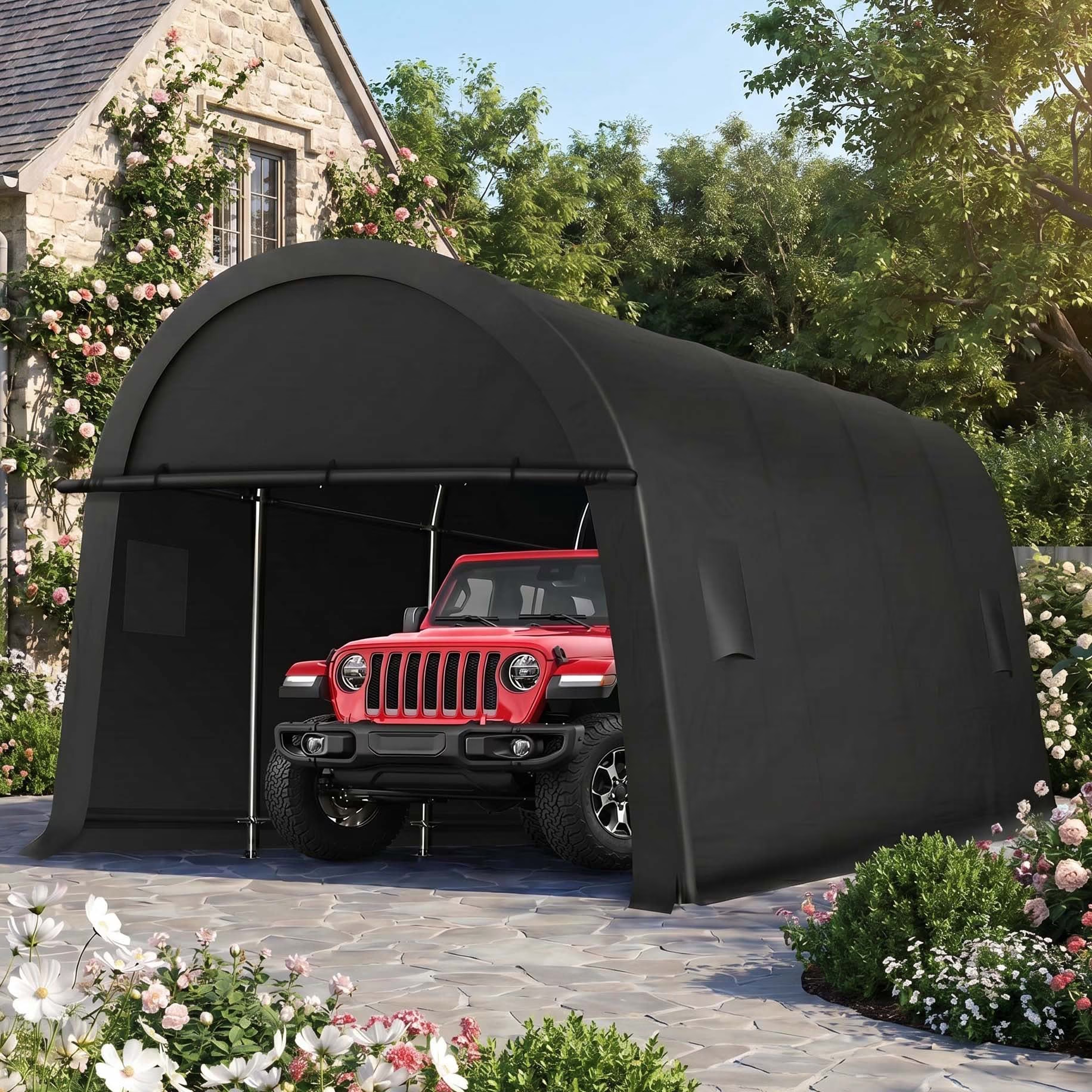 Hoteel 10x30 Pop Up Canopy-Easy Up Carport Canopy with One Push Setup-Outdoor Sun Shade&Waterppof Tent for Parties, Camping, Events-with 3 Sidewalls,Wheel Bag,4 Weight Bags,4 Ropes& 12 Stakes