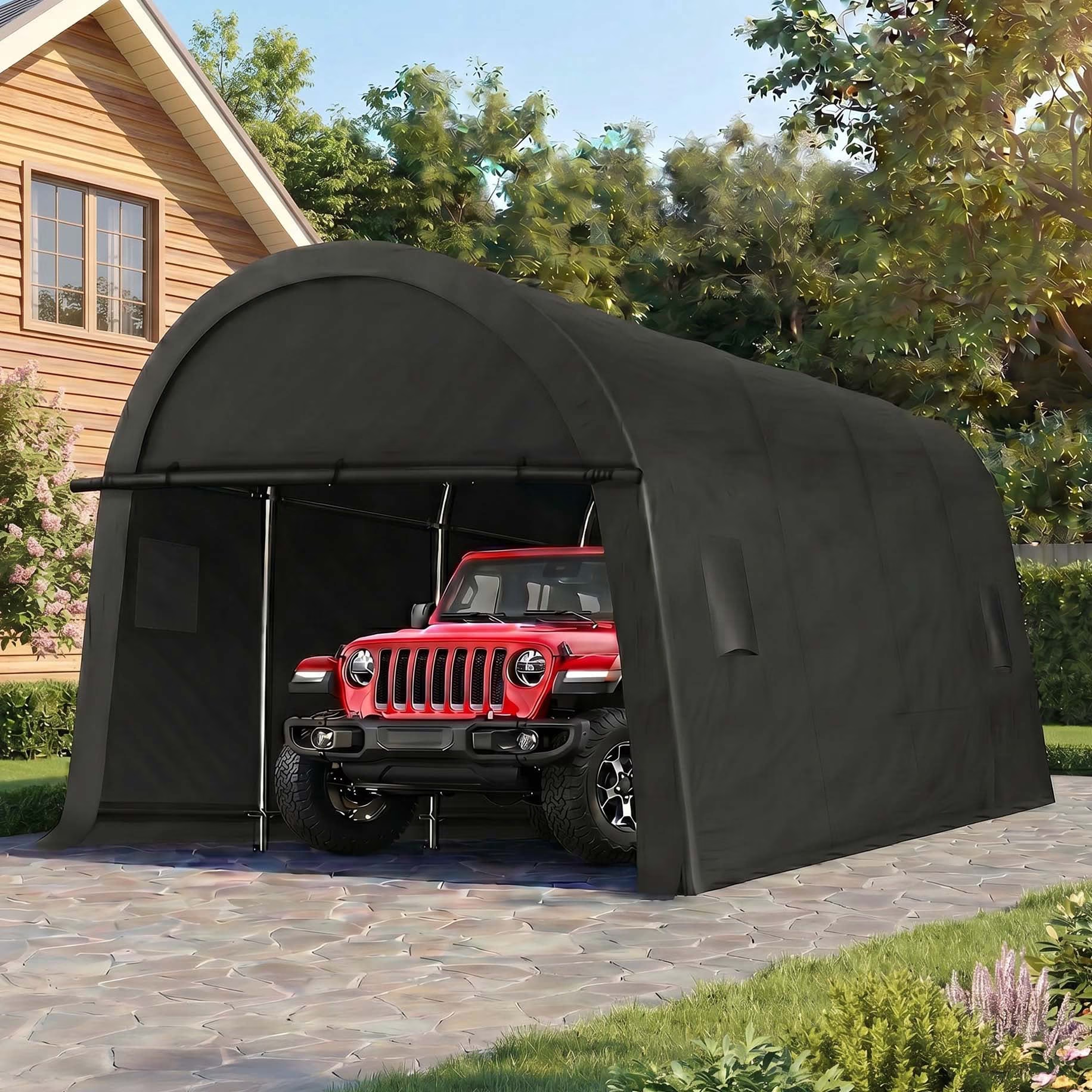 Hoteel 10x30 Pop Up Canopy-Easy Up Carport Canopy with One Push Setup-Outdoor Sun Shade&Waterppof Tent for Parties, Camping, Events-with 3 Sidewalls,Wheel Bag,4 Weight Bags,4 Ropes& 12 Stakes