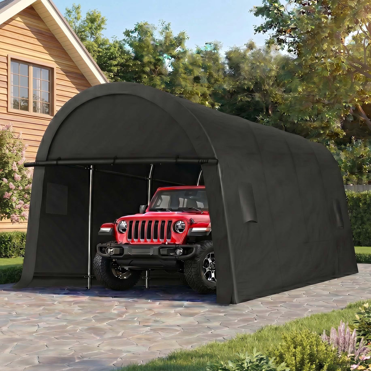 Hoteel 10x30 Pop Up Canopy-Easy Up Carport Canopy with One Push Setup-Outdoor Sun Shade&Waterppof Tent for Parties, Camping, Events-with 3 Sidewalls,Wheel Bag,4 Weight Bags,4 Ropes& 12 Stakes