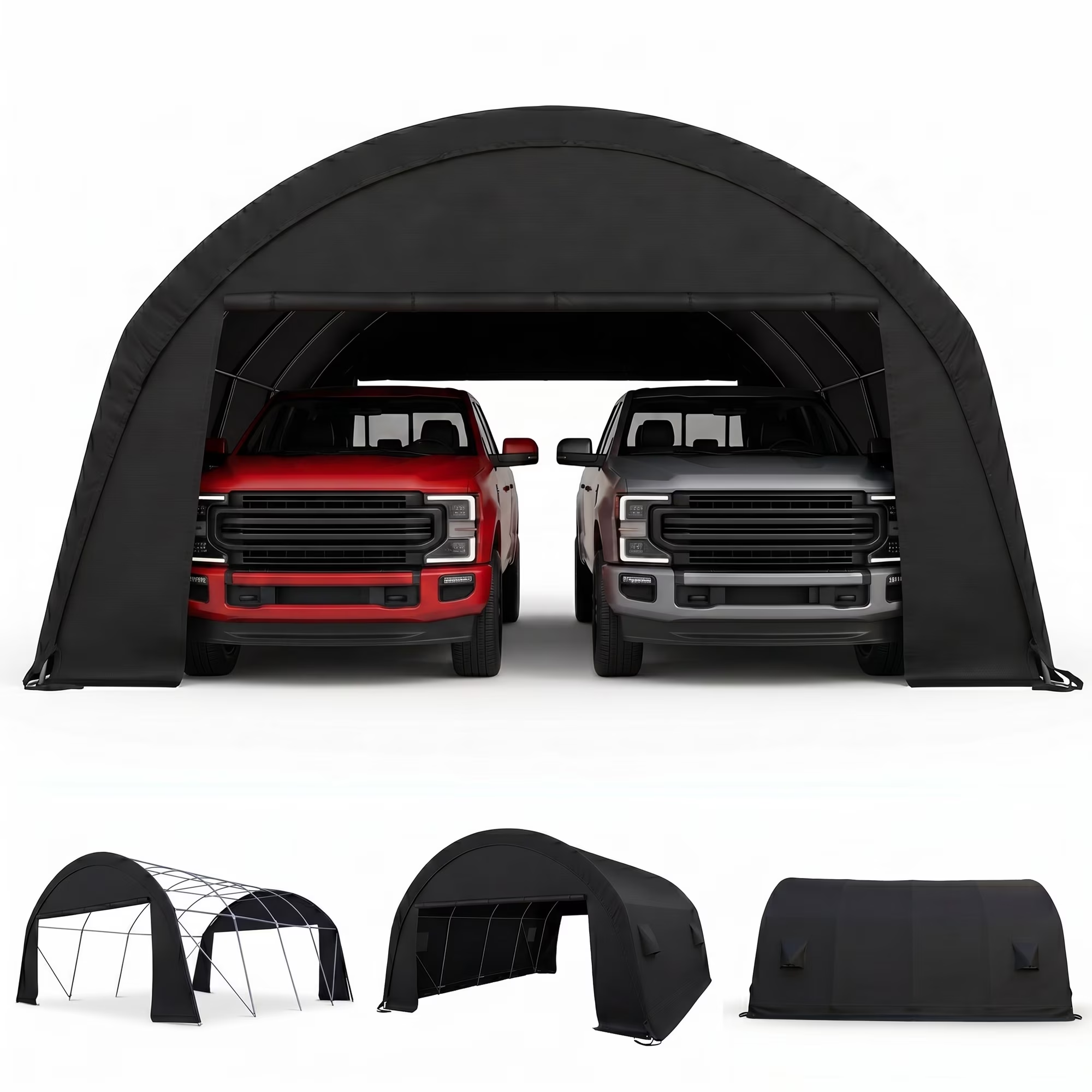 HOTEEL Carport Heavy Duty, Portable Garage Carport Canopy with All-Steel Metal Frame & Vents, Round Style Outdoor Storage Shed for Car, Truck, Boat, Patio Furniture Anti-Snow Waterproof