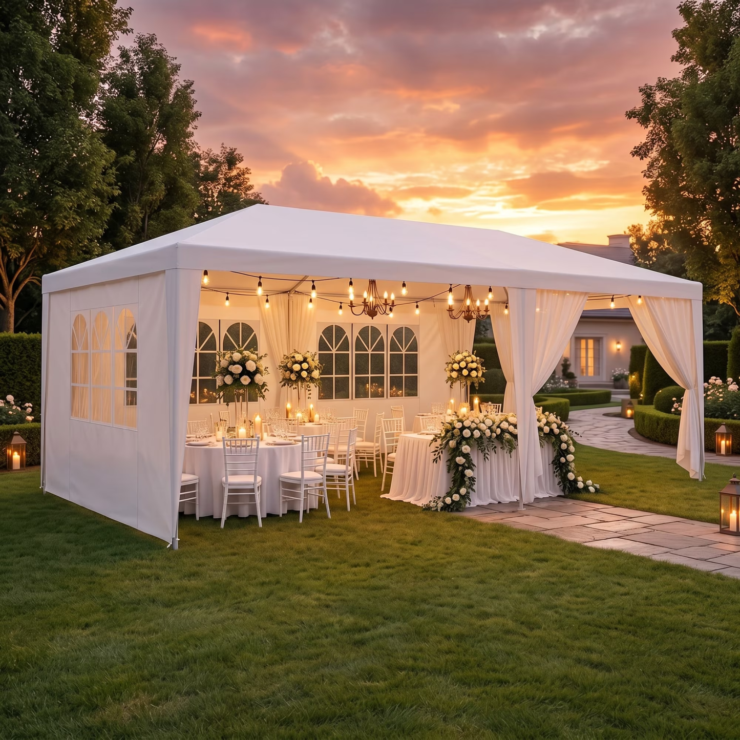 Hoteel 10x30 Party Tent Canopy Gazebo,Outdoor Canopy Tent with 8 Removable Sidewalls,Easy up Sun Shade UV Blocking Waterproof Outdoor Tent for Backyard,Parties,Wedding,Birthday,BBQ, White