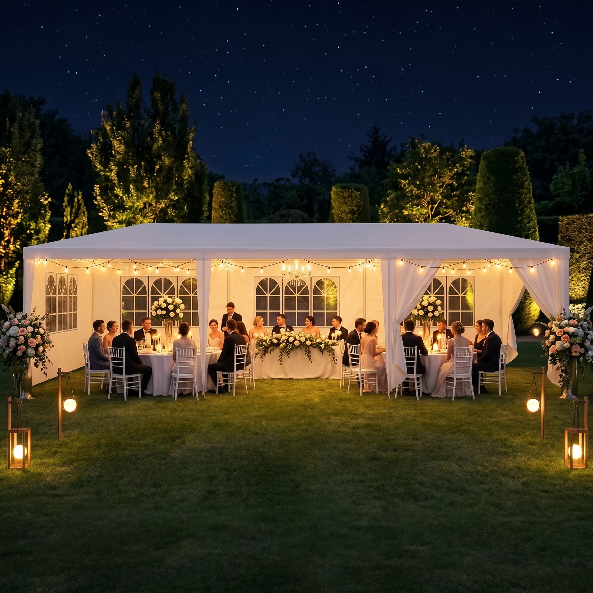 Hoteel 10x30 Party Tent Canopy Gazebo,Outdoor Canopy Tent with 8 Removable Sidewalls,Easy up Sun Shade UV Blocking Waterproof Outdoor Tent for Backyard,Parties,Wedding,Birthday,BBQ, White