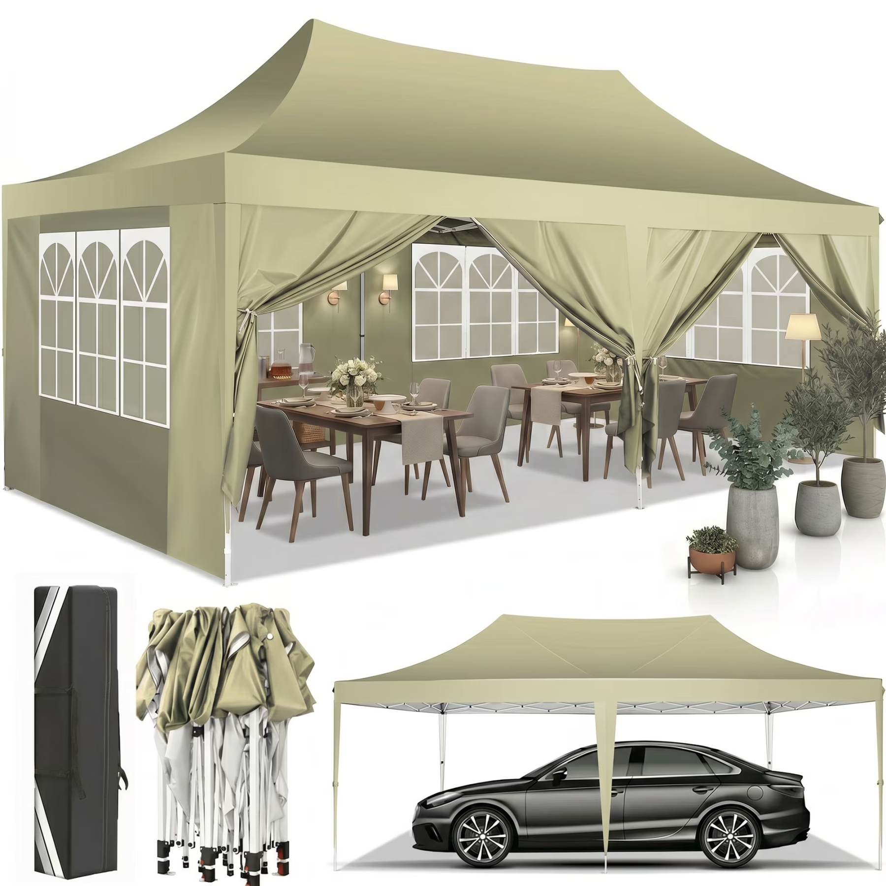 HOTEEL 10x20 Pop Up Canopy Tents for Parties,Waterproof Canopy Tent with Sidewalls,Outdoor Gazebo Canopy with Carry Bag,Tent for Backyard,Wedding,Patio,Event,Commercial