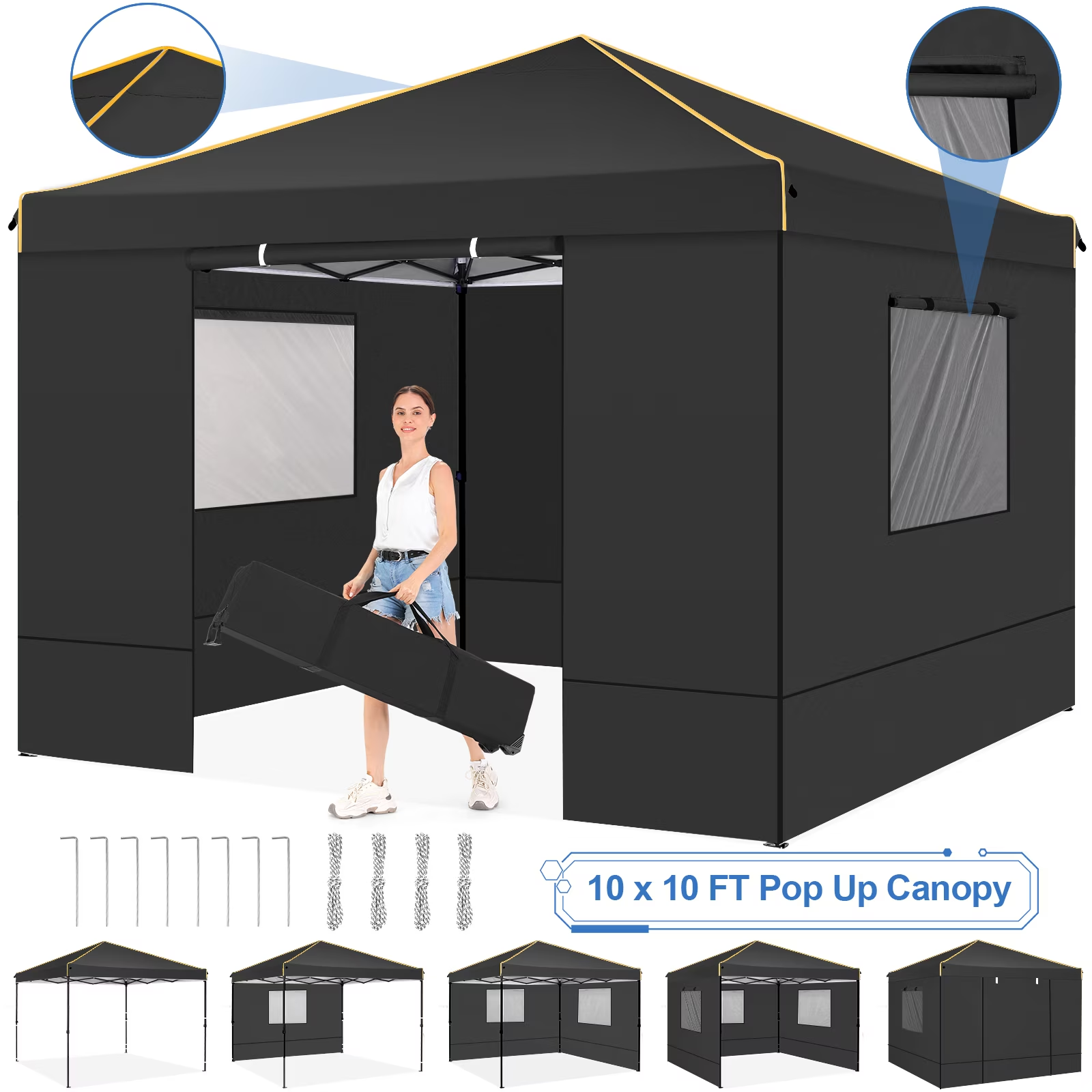 HOTEEL Pop Up 10x10 Canopy Tent,Outdoor Patio Gazebo Tent with Sidewalls,Easy Up Canopy with 4 Removable Sidewalls,UPF 50+
