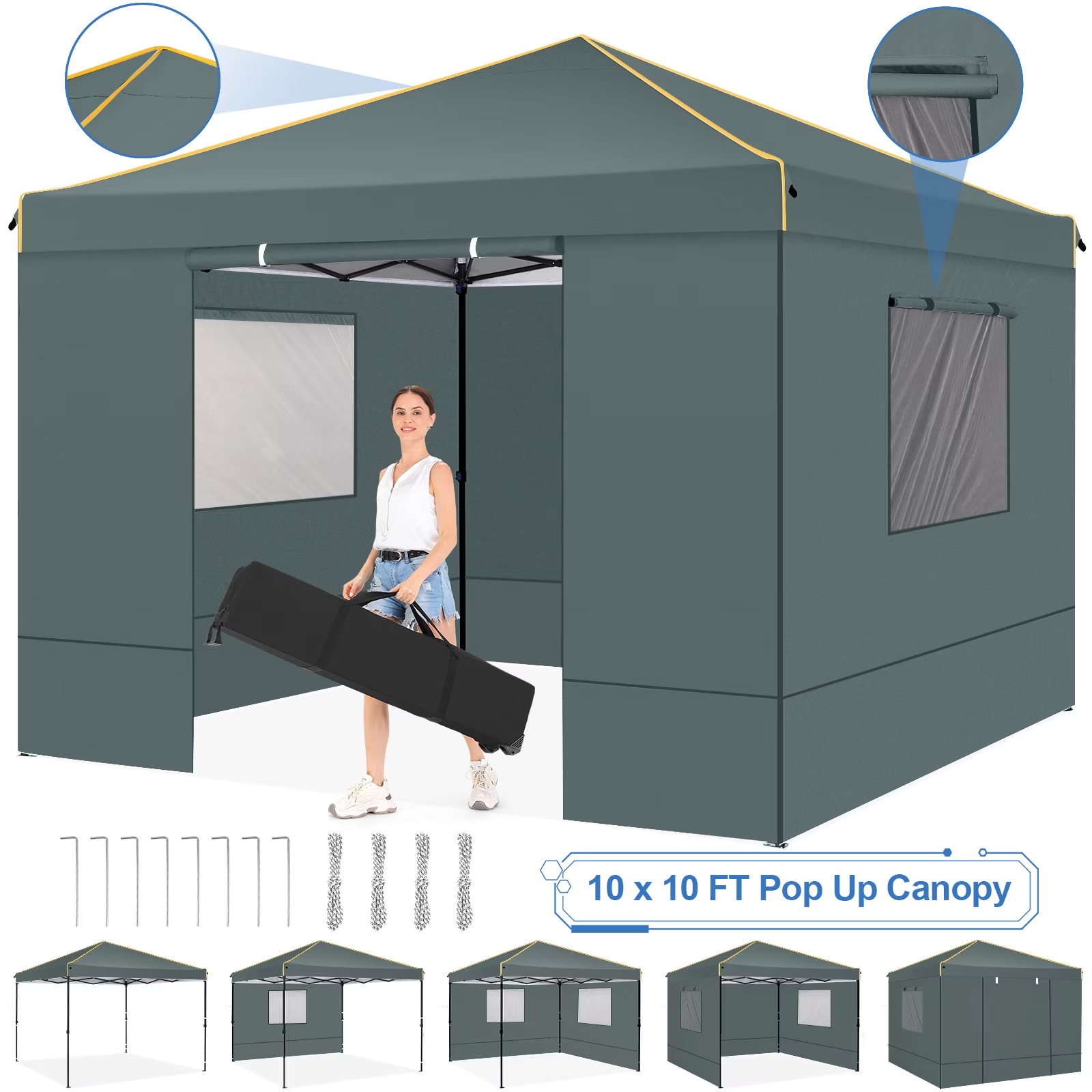 HOTEEL Pop Up 10x10 Canopy Tent,Outdoor Patio Gazebo Tent with Sidewalls,Easy Up Canopy with 4 Removable Sidewalls,UPF 50+